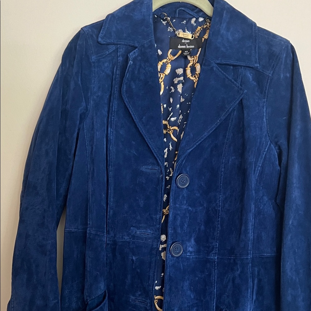 Fabulous Dennis Basso Blue Suede Car Coat XS